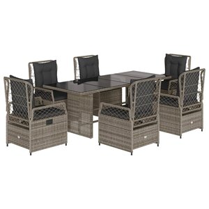 vidaXL Ensemble à manger de jardin et coussins 7 Pièces gris rotin