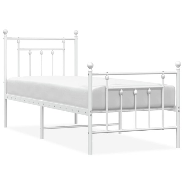 vidaXL Cadre de lit métal avec tête de lit/pied de lit blanc 75x190 cm