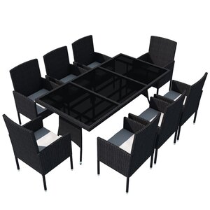 vidaXL Ensemble à manger d'extérieur 9Pièces coussins résine tressée noir