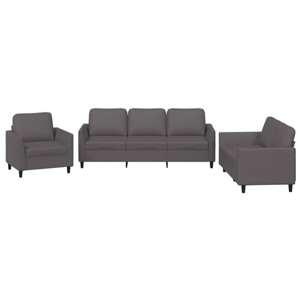 vidaXL Ensemble de canapés 3 Pièces avec coussins Gris Similicuir