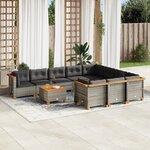 vidaXL Salon de jardin 11 Pièces avec coussins gris résine tressée