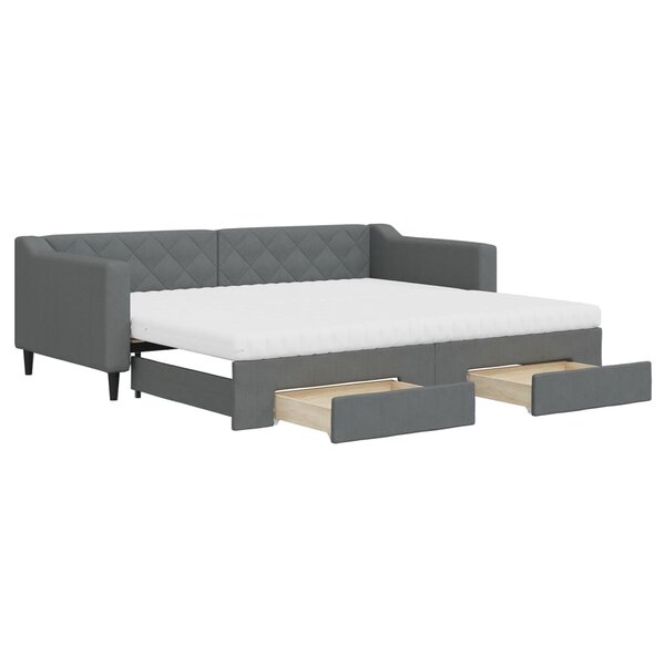 vidaXL Lit de jour avec gigogne et tiroirs gris foncé 90x200 cm tissu