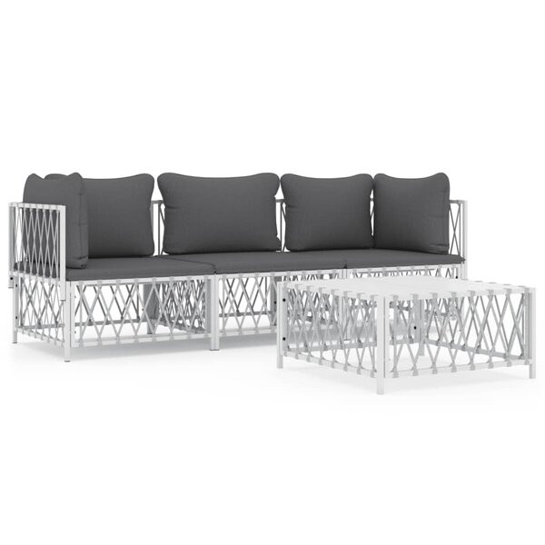 vidaXL Salon de jardin 4 Pièces avec coussins blanc acier