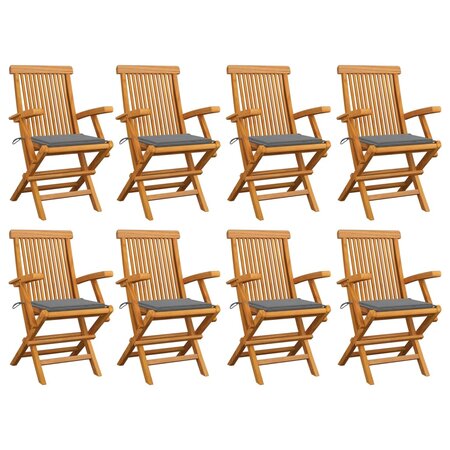 vidaXL Chaises de jardin avec coussins gris lot de 8 Bois teck massif