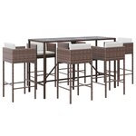 vidaXL Ensemble de bar de jardin avec coussins 7 Pièces marron poly rotin