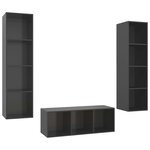 vidaXL Ensemble de meubles TV 3 Pièces Gris brillant Bois d'ingénierie
