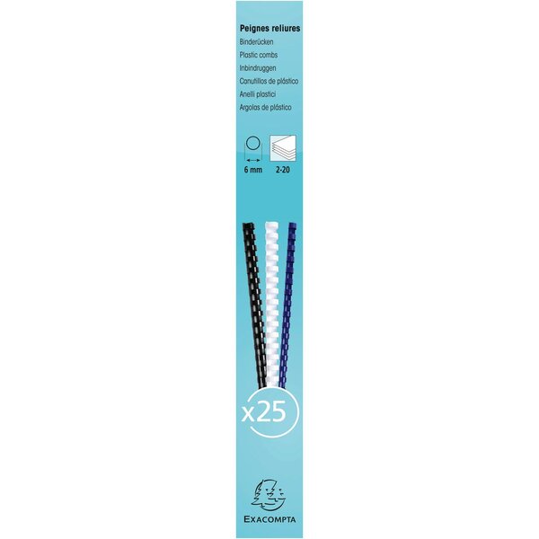 Boite 25 Reliures Spirales Plastique 6mm - Blanc - Exacompta