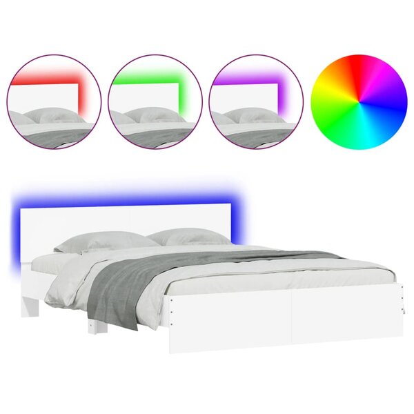 vidaXL Cadre de lit avec tête de lit et LED blanc 150x200 cm