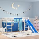 vidaXL Lit mezzanine enfants et rideaux bleu 80x200cm bois pin massif