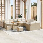 Ensemble de canapé de jardin 13 pièces avec coussins  beige  poly rattan  acacia