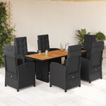 vidaXL Ensemble à manger de jardin coussins 7Pièces Noir Résine tressée