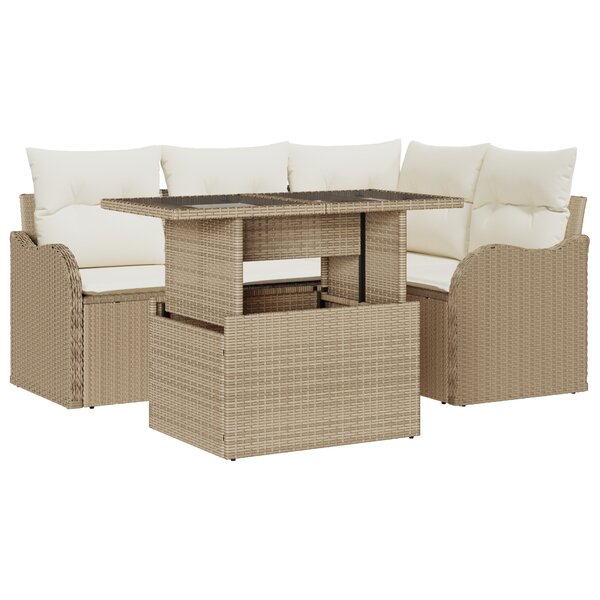 Ensemble de Sofa de Jardin 5 Pièces avec Coussins Beige Poly Rattan