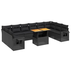 vidaXL Salon de jardin 11 Pièces avec coussins noir résine tressée