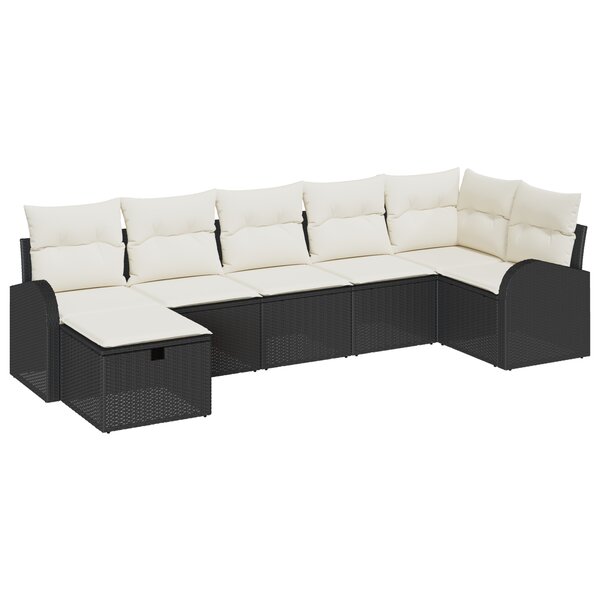 vidaXL Ensemble de Canapés de Jardin 7 Pièces avec Coussins Noir Poly Rattan