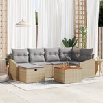 vidaXL Canapé de jardin 7 pièces avec coussins en beige poly rattan
