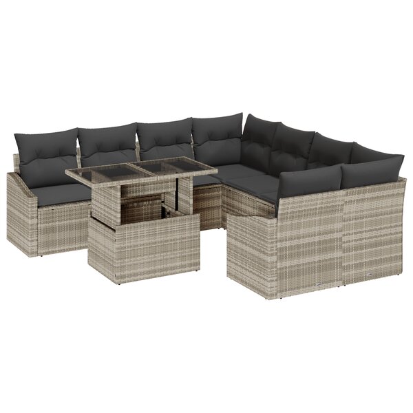 vidaXL Ensemble de canapés de jardin 9 pièces avec coussins gris clair en poly rotin