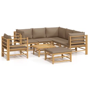 vidaXL Salon de jardin 8 Pièces avec coussins taupe bambou