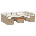 vidaXL Ensemble de Canapés de Jardin 10 Pièces avec Coussins Beige en Rattan Synthétique Acacia