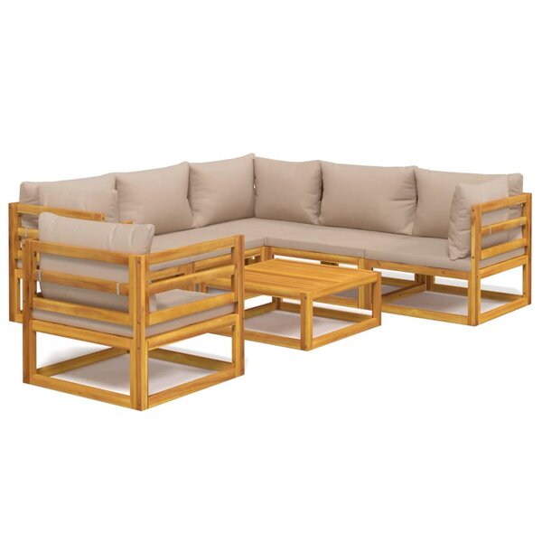 vidaXL Salon de jardin 7 Pièces avec coussins taupe bois massif