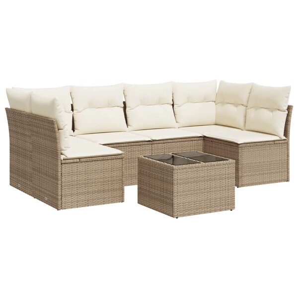 vidaXL Salon de jardin avec coussins 7 Pièces beige résine tressée