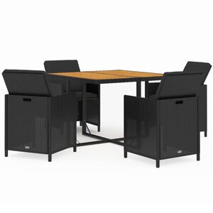 vidaXL Ensemble à dîner de jardin avec coussins 5 Pièces poly rotin noir