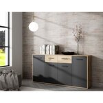 Buffet Particules mélaminé - chêne et noir - 4 portes + 2 tiroirs - 162 3 x 34 2 x 81 7 cm