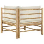 vidaXL Canapé d'angle de jardin avec coussins blanc crème Bambou