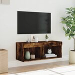 vidaXL Meuble TV avec lumières LED chêne fumé 80x30x30 cm
