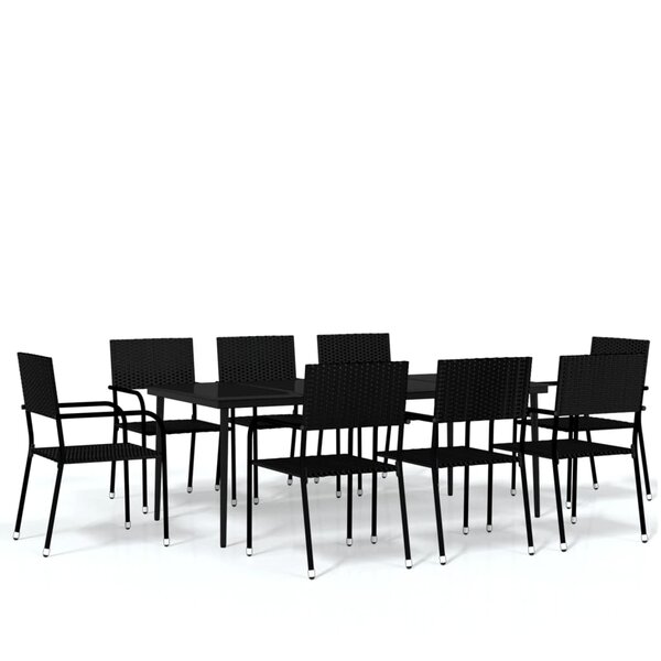 vidaXL Ensemble à manger de jardin 9 Pièces Noir