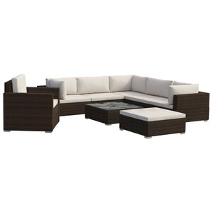 vidaXL Salon de jardin 8 Pièces avec coussins résine tressée marron