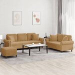 vidaXL Ensemble de canapés 3 Pièces avec coussins marron velours