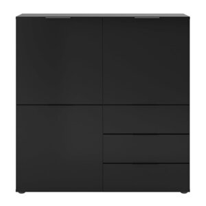 FMD Commode avec 3 portes et 3 tiroirs Noir