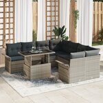 vidaXL Ensemble de Canapé de Jardin 9 Pièces avec Coussins Gris Clair Poly Rattan