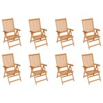 vidaXL Chaises inclinables de jardin lot de 8 Bois de teck solide