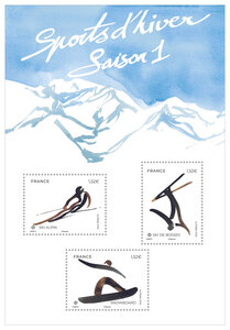 Bloc 2 timbres - Sports d'hiver - Lettre verte