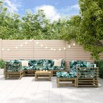 vidaXL Salon de jardin 10 Pièces avec coussins bois de pin imprégné