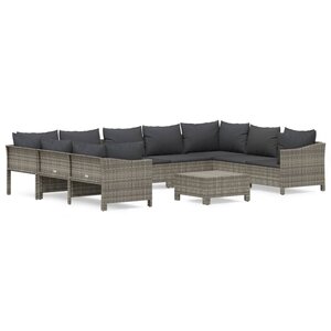 vidaXL Salon de jardin 10 Pièces avec coussins Gris Résine tressée