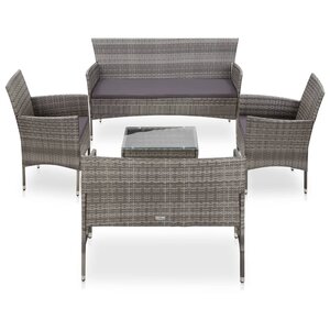 vidaXL Salon de jardin 5 Pièces avec coussins résine tressée gris