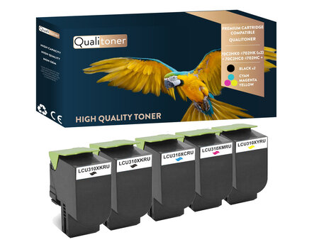 Qualitoner x5 toners 70c2hk0 #702hk (x2) + 70c2hc0 #702h (noir x2 + cyan + magenta + jaune) compatible pour lexmark