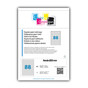 Lot de 5 planches a4 de 88 étiquettes à bords vifs rondeø20 mm en papier blanc 70g/m² multifonction