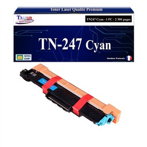 T3AZUR - Toner compatible avec Brother TN247 Cyan pour Brother MFC-L3710CW MFC-L3730CDN MFC-L3740CDN Noire - 3 000 pages - T3AZUR