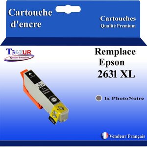 T3AZUR - Cartouche Compatible avec Epson XP510 XP520 XP600 XP605 XP610 XP615 XP620 XP625 XP700 XP710 XP720 XP800 XP810 XP820 Epson T2631 Photo Noire