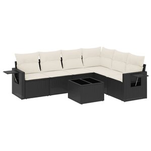 vidaXL Salon de jardin 7 Pièces avec coussins noir résine tressée