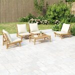 vidaXL Salon de jardin 5 Pièces avec coussins blanc crème bambou