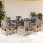 vidaXL Ensemble à manger de jardin et coussins 7 Pièces beige poly rotin