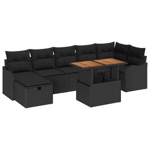 vidaXL Ensemble de canapé de jardin avec coussin 8 Pièces Noir polyrotin