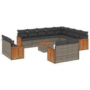 vidaXL Salon de jardin avec coussins 13 Pièces gris résine tressée
