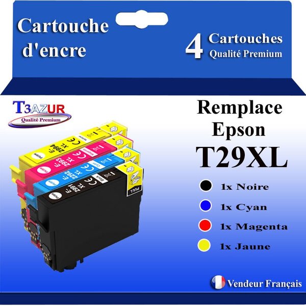 T3AZUR- 4x Cartouches Compatibles Epson T2991 T2992 T2993 T2994 T29XL 29 XL(série Fraise)