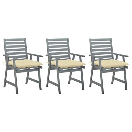 vidaXL Chaises à dîner d'extérieur 3 Pièces avec coussins Acacia massif