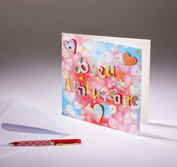 Carte double coll'âge- joyeux anniversaire générique cœurs